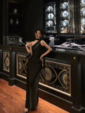 Sexy A Line One Shoulder Black Floor Length Prom Dresses Birthday Dress, HZ0307