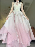 Sexy A line Ombre Pink Chiffon Dress Long Prom Dresses Night Dress Birthday Outfits, HZ0307