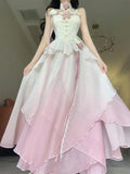 Sexy A line Ombre Pink Chiffon Dress Long Prom Dresses Night Dress Birthday Outfits, HZ0307