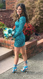 Sexy Bodycon Sequined Homecoming Dresses With Long Sleeves, HZ0307