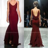 Sexy Burgundy Chiffon Mermaid Long Prom Dresses Backless Appliques Party HZ0307