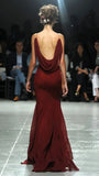 Sexy Burgundy Chiffon Mermaid Long Prom Dresses Backless Appliques Party HZ0307