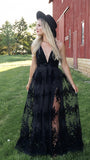 Sexy Deep V-Neck Lace Evening Prom HZ0307