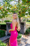 Sexy Fuchsia Mermaid Prom Dresses Split Evening HZ0307