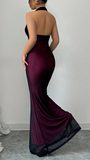 Sexy Halter V-Neck Mermaid Prom Dress Black Chiffon Purple Evening Party HZ0307