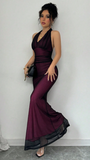 Sexy Halter V-Neck Mermaid Prom Dress Black Chiffon Purple Evening Party HZ0307