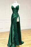 Sexy Mermaid Spaghetti Strap Sleeveless Long Split Prom Dress with Embroidered , HZ0307