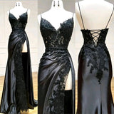 Sexy Mermaid Spaghetti Strap Sleeveless Long Split Prom Dress with Embroidered , HZ0307