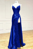 Sexy Mermaid Spaghetti Strap Sleeveless Long Split Prom Dress with Embroidered , HZ0307