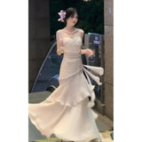 Sexy Mermaid Spaghetti Straps Ivory Long Prom Dresses Night Dress Birthday, HZ0307