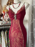 Sexy Mermaid Spaghetti Straps Red Lace Prom Dresses Long Party Dress, HZ0307