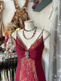 Sexy Mermaid Spaghetti Straps Red Lace Prom Dresses Long Party Dress, HZ0307