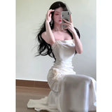 Sexy Mermaid Spaghetti Straps White Long Prom Dresses Night Dress Birthday Outfits , HZ0307
