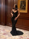 Sexy Mermaid Sweetheart Sequin Slit Black Long Prom Dresses Party Dress, HZ0307