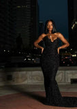 Sexy Mermaid Sweetheart Sequin Slit Black Long Prom Dresses Party Dress, HZ0307