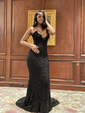 Sexy Mermaid Sweetheart Sequin Slit Black Long Prom Dresses Party Dress, HZ0307