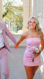 Sexy Pink Bodycon Homecoming Dress, Strapless Mini Party HZ0307