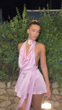 Sexy Pink Halter Homecoming Dresses Short Hoco Dress, HZ0307