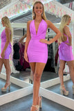 Sexy Plunging Neck Homecoming Dresses Tie Up Back School Graduation Dress, HZ0307