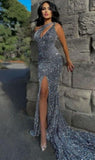 Sexy Prom Dress, Silver Sequin Mermaid Party HZ0307