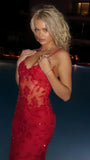 Sexy Red Lace Mermaid Long Prom Dresses Spaghetti Straps Evening Formal HZ0307