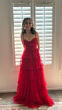 Sexy Red Prom Dresses Spaghetti Straps Tulle Party HZ0307