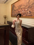 Sexy Sheath Straps Halter Floral Satin Prom Dresses Birthday Outfits Evening Gown, HZ0307