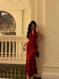 Sexy Sheath V Neckline Red Floral Ankle Length Prom Dresses Birthday Dress , HZ0307