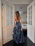 Sexy V-Neck Ruffle Prom Dresses Split Evening Graduation HZ0307
