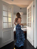 Sexy V-Neck Ruffle Prom Dresses Split Evening Graduation HZ0307