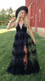 Sexy Deep V-Neck Lace Evening Prom HZ0307