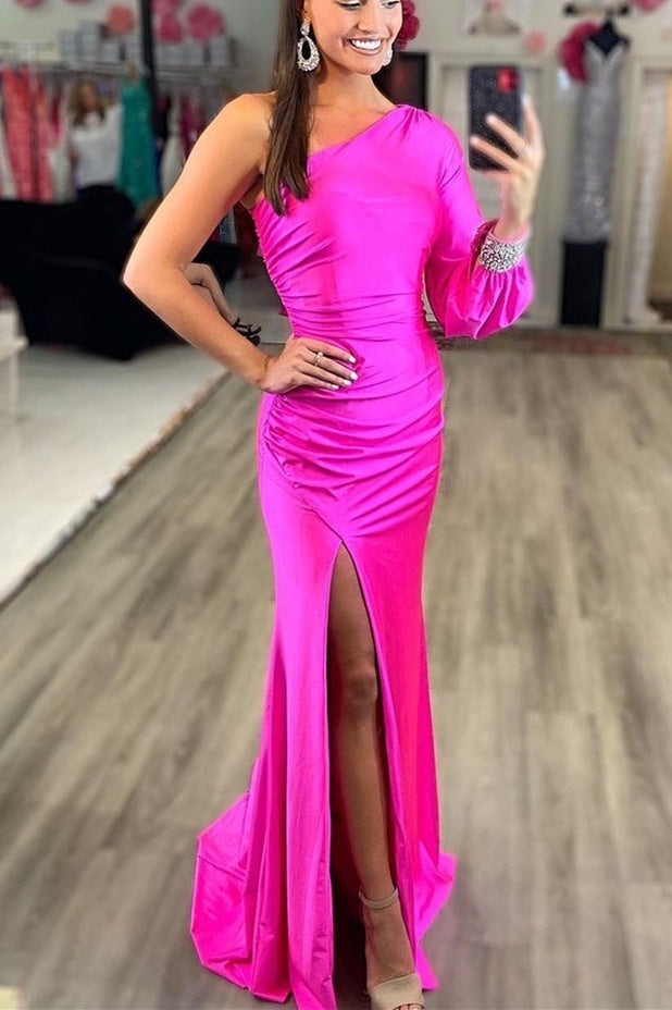 Sexy One Shoulder Long Sleeve Royal Blue Mermaid Party HZ0307
