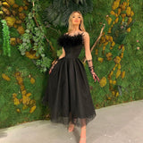 Spaghetti Straps Feather Tulle Homecoming Dresses, A-line Split Graduation HZ0307