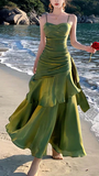Shiny Green Spaghetti Straps Dance Party Dress Girls Graduation Prom HZ0307