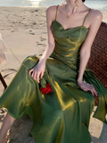 Shiny Green Spaghetti Straps Dance Party Dress Girls Graduation Prom HZ0307