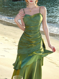 Shiny Green Spaghetti Straps Dance Party Dress Girls Graduation Prom HZ0307
