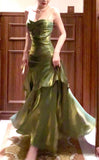Shiny Green Spaghetti Straps Ruffle Party Dress Sweetheart Formal Prom HZ0307