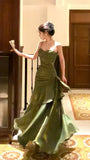 Shiny Green Spaghetti Straps Ruffle Party Dress Sweetheart Formal Prom HZ0307