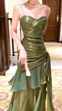 Shiny Green Spaghetti Straps Ruffle Party Dress Sweetheart Formal Prom HZ0307