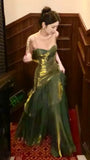 Shiny Green Spaghetti Straps Ruffle Party Dress Sweetheart Formal Prom HZ0307
