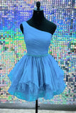 Shiny One Shoulder A-Line Homecoming Dresses, Short Beads Party Dress, HZ0307