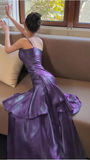 Shiny Purple Ruffle Prom Dresses Spaghetti Straps Dance Party HZ0307