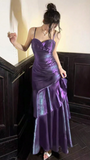 Shiny Purple Ruffle Prom Dresses Spaghetti Straps Dance Party HZ0307