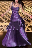 Shiny Purple Ruffle Prom Dresses Spaghetti Straps Dance Party HZ0307