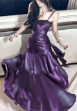 Shiny Purple Ruffle Prom Dresses Spaghetti Straps Dance Party HZ0307