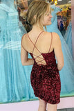 LTP1433,Sequins Tight Deep V-Neck Homecoming Dresses Glitter Sparkle Open Back Short Prom HZ0307