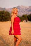 Shiny Fuchsia Ruffle Short Dress Sequins Tulle Hoco Dress, HZ0307