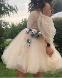 LTP1282,Off the shoulder tulle homecoming dresses,floral a-line princess HZ0307