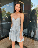 Silver Beaded Ruffle Homecoming Dresses Sweetheart Dance Dresses, HZ0307