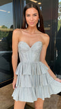 Silver Beaded Ruffle Homecoming Dresses Sweetheart Dance Dresses, HZ0307